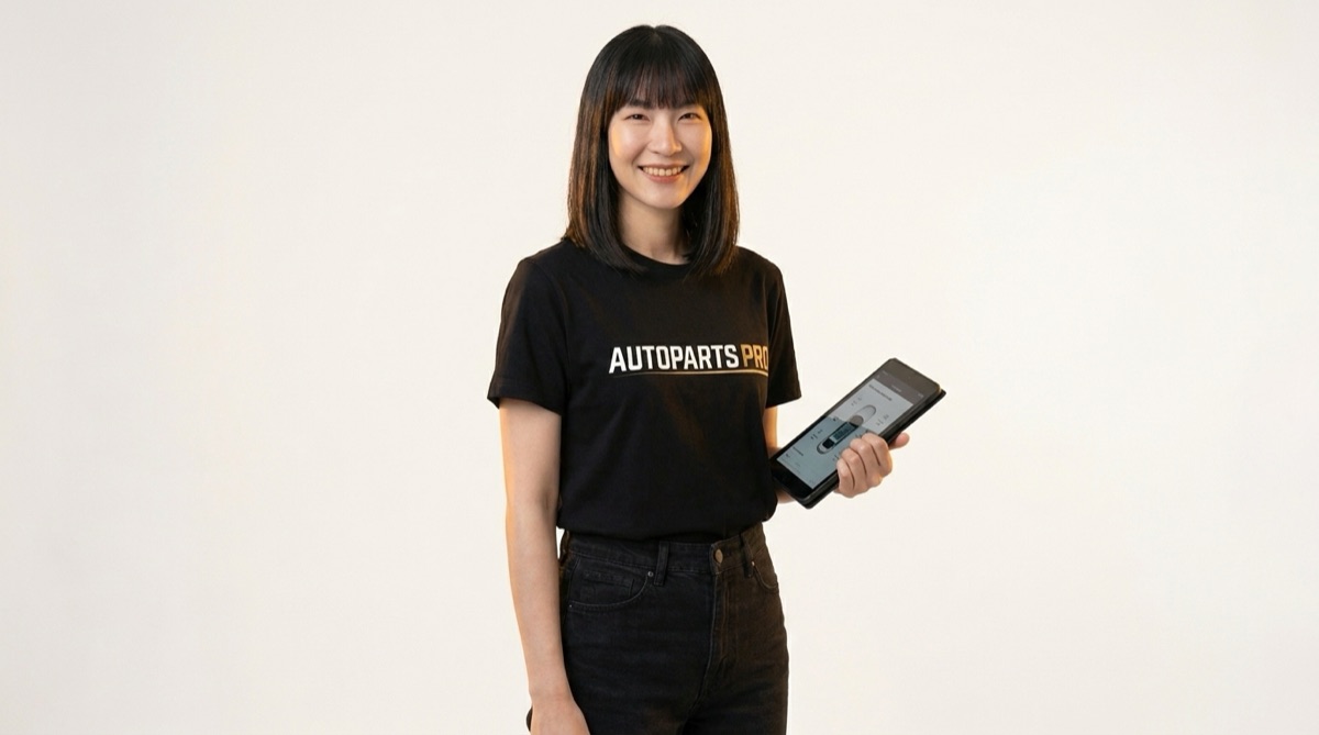 พลอย พนักงาน Autoparts Pro ถือแท็บเล็ต